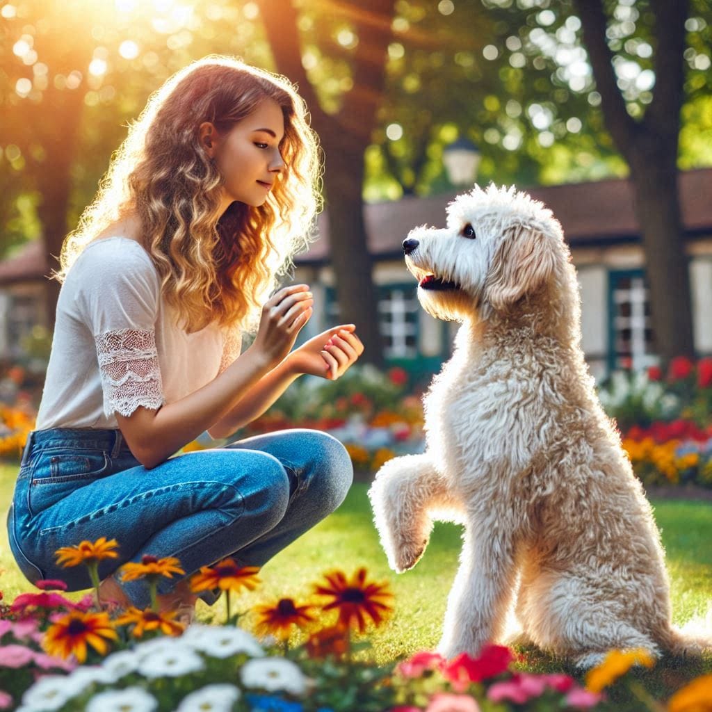 Chica educando a su perro siguiendo los pasos del curso Premium de Felizcota